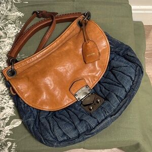 Miu Miu Tan and Blue Shoulder Bag